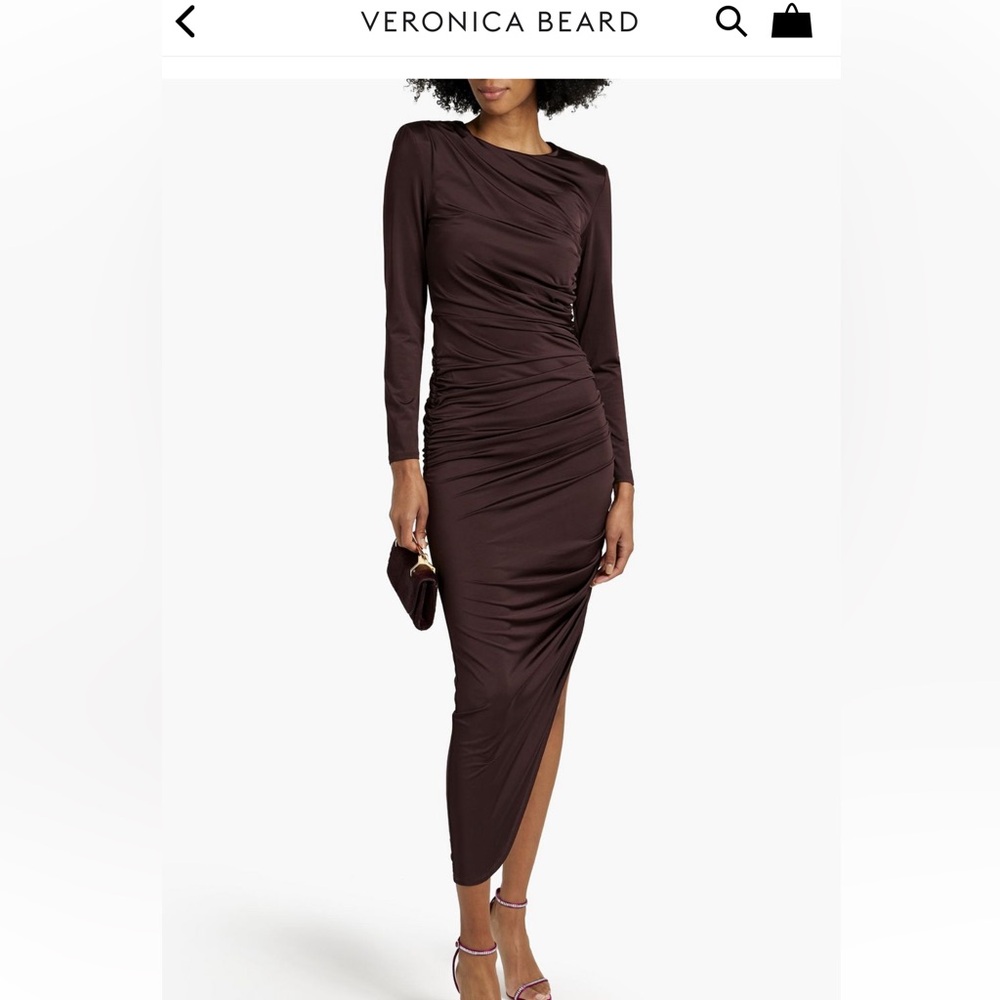Veronica Beard Brown Tristana Asymmetric Ruched Stretch-jersey Dress